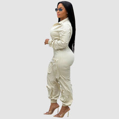 Lapel Patch Pocket Cargo Jumpsuit