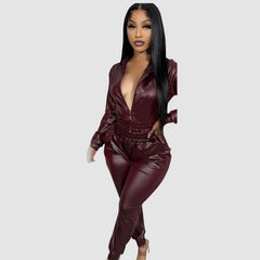 PU Jacket Pants Set