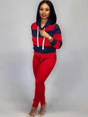 Two Piece Striped Hoodies Drawstring Pants
