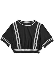 Two Pieces Side Stripe Top Split Wide-Leg Pants