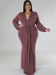 Long Sleeve V Neck Bodycon Maxi Dress