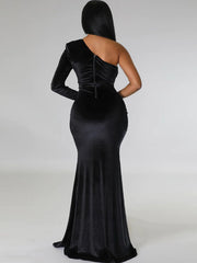 One Shoulder Mesh Patchwork Maxi Dress