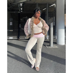 Two Piece Halter Crop Top Fold Over Pants