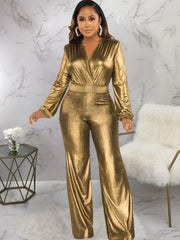 Long Sleeves Bronzing High Waist Jumpsuit