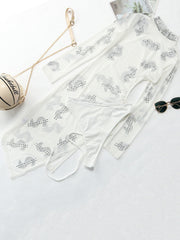 Mesh Long Sleeve High Split Midi Dress