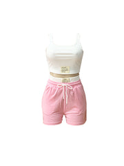 Letter Print Crop Tank Top Shorts Sets