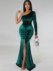 One Shoulder Mesh Patchwork Maxi Dress