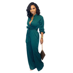 Long Sleeve Button Wide Leg Jumpsuit