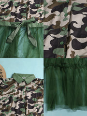 Mesh Patchwork Short Sleeve Camouflage V Neck Top