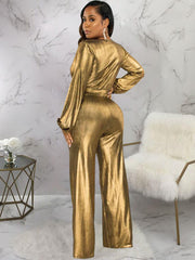 Long Sleeves Bronzing High Waist Jumpsuit