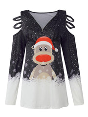 Christmas Plus Size Long Sleeves Elk Print Top
