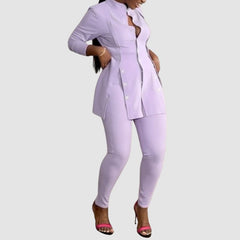 Stand Collar Slit Top Bodycon Pants set