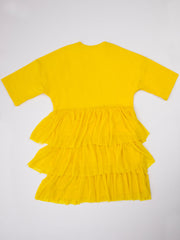 Letter Print Patchwork Tiered Layer Mesh T-shirt Dress