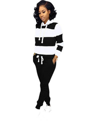 Two Piece Striped Hoodies Drawstring Pants