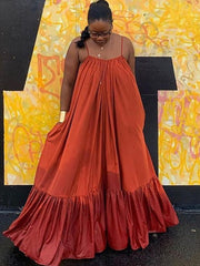 Plus Size Spaghetti Strap Ruffle Beach Maxi Swing Dress