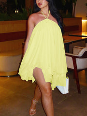 Backless Halter Chiffon Mini Dress