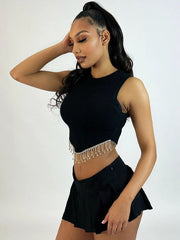 Metal Chain Racerback Rhinestone Crop Top