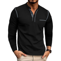 Mens Long Sleeves Crew Neck Buttons Shirts