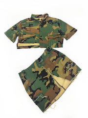 Two Piece Camouflage Jacket Split Skirts