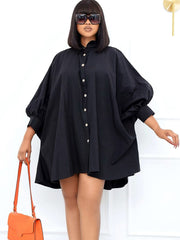 Long Sleeves Button Loose Mini Shirt Dress