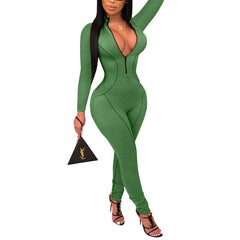 V Neck Long Sleeve Bodycon Jumpsuit