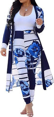 Two Piece Print Long Sleeve Cardigan & Bodycon Pants