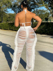 Two Piece Halter Tassel Top Bodycon Pants