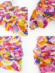 Short Lantern Sleeve Floral Print Midi Dress