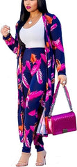 Two Piece Print Long Sleeve Cardigan & Bodycon Pants