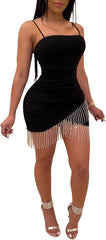 Sequins Sleeveless Tassel Bodycon Mini Dress