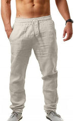 Mens Linen Drawstring Casual Pants