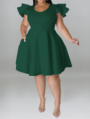Plus Size A Line Midi Dress with Pockets