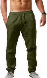 Mens Linen Drawstring Casual Pants