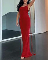 Spaghetti Bodycon Strap Lace Up Backless Dress