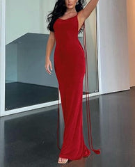 Spaghetti Bodycon Strap Lace Up Backless Dress