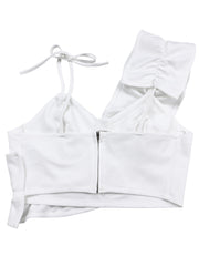 One-Shoulder Ruffle Pleated Pants Set