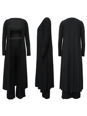 Three Pieces Set Crop Top Long Kimono Cardigan Pants