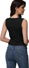Strap Square Neck Pleated Tank Top