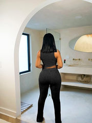 Two Piece Sleeveless Fringed Top Skinny Long Pants