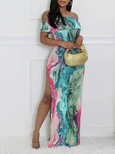 Off Shoulder Print Sleeveless Side Slits Maxi Dress