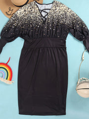 Long Lantern Sleeve Printed Midi Dress