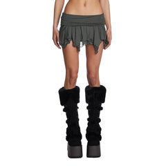 Patchwork Lace Ruffle Pleated Mini Skirt