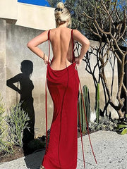 Spaghetti Bodycon Strap Lace Up Backless Dress