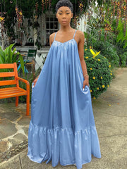 Plus Size Spaghetti Strap Ruffle Beach Maxi Swing Dress