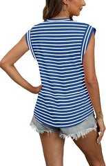 Striped V Neck Loose Fit Sleeveless Top