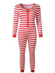 Christmas Striped Print Long Sleeve Jumpsuit