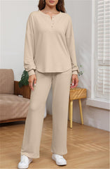 Two Piece Long Sleeve Crop Top Wide Leg Pants