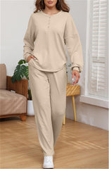 Two Piece Long Sleeve Crop Top Wide Leg Pants