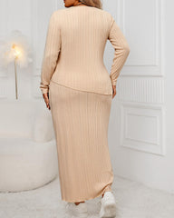 Plus Size Two Piece Asymmetrial Ribbed Tops Skirts