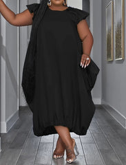 Plus Size Solid Color Ruffle Sleeve Maxi Dress
